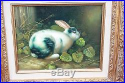Vintage Pair of Original Signed Oil Painting Rabbit Ornate Gold Gilt Frame
