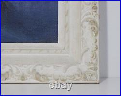 Vintage Pansy Flower Still Life Painting Pansies Framed Signed Mid Century Blue
