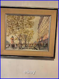 Vintage Parisian Street Scene Oil Painting Signed framed