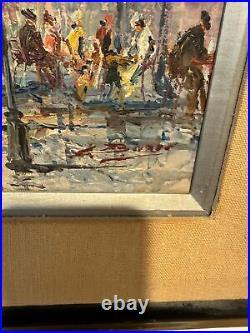 Vintage Parisian Street Scene Oil Painting Signed framed