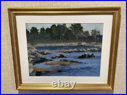 Vintage Pastel Painting Of Shoreline Landscape Signed F Dubois Matted & Framed