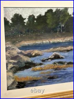 Vintage Pastel Painting Of Shoreline Landscape Signed F Dubois Matted & Framed