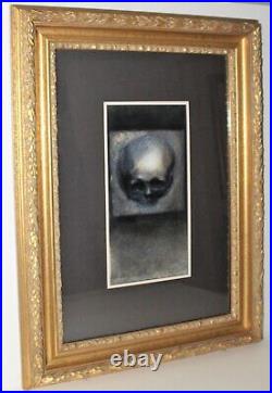 Vintage Pastel Painting On Cardboard Signed Castro Dated 1980 Skull Calavera Pop