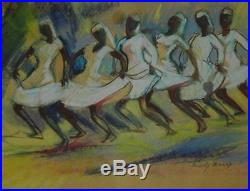 Vintage Pastel of Caribbean Dancing Women by Listed Artist Andrey Bishop
