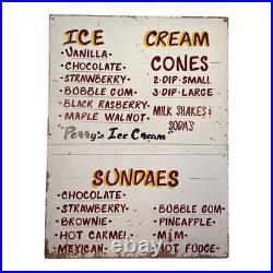 Vintage Perry's Ice Cream Americana Painted Wood Advertising Store Sign