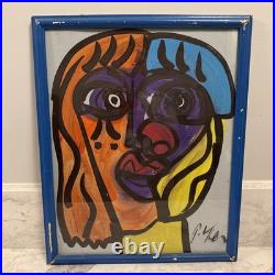 Vintage Peter Keil Original Painting On Board Colorful Face Signed