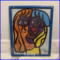 Vintage Peter Keil Original Painting On Board Colorful Face Signed