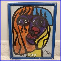Vintage Peter Keil Original Painting On Board Colorful Face Signed