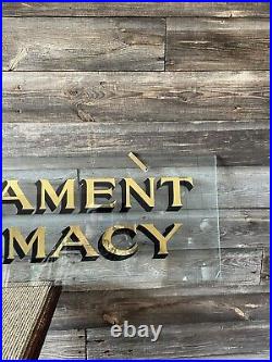 Vintage Pharmacy Sign Parliament Pharmacy Reverse Painted Gold Leaf Glass Sign