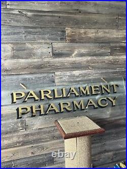 Vintage Pharmacy Sign Parliament Pharmacy Reverse Painted Gold Leaf Glass Sign