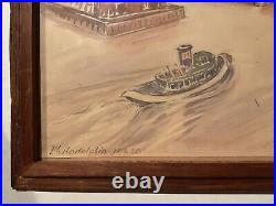 Vintage Philadelphia Waterfront Watercolor, dated 1955 signed Sivers