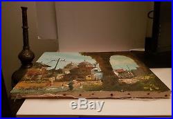 Vintage Philippine Oil Painting Signed Church City House Landscape Artist Asian