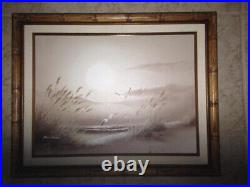 Vintage Phillip Sandee Painting Signed Original Framed Sea Scene with Birds