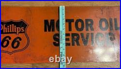 Vintage Phillips 66 Sign Motor Oil Service Painted Metal Rare Authentic