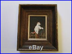 Vintage Photo Realism Painting Cat Kitten Sitting On A Fence Signed With Coa