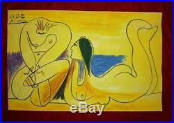 Vintage Picasso Original Art Drawing On Paper Signed
