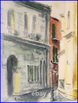 Vintage Pirate Alley Street Scene Watercolor Painting Signed Illegible