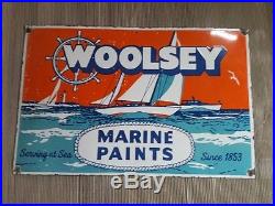 Vintage Porcelain 34 x 22 Woolsey Marine Paints Company Enamel Sign