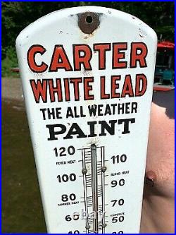 Vintage Porcelain Carter White Lead Paint Thermometer Sign General Hardware 27X7