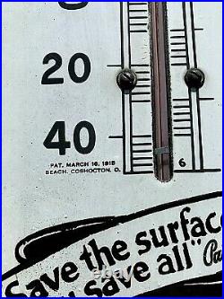 Vintage Porcelain Carter White Lead Paint Thermometer Sign General Hardware 27X7