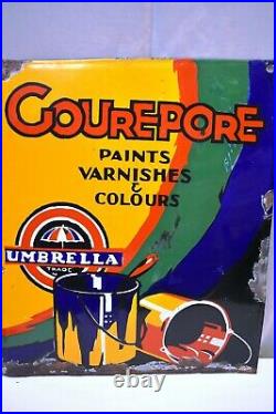 Vintage Porcelain Enamel Sign Board Gourepore Umbrella Brand Paint Varnish Old2