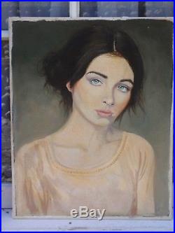 Vintage Portrait Beautiful Lady Woman 2016 Signed Oil Painting On Canvas Board