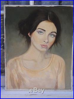 Vintage Portrait Beautiful Lady Woman 2016 Signed Oil Painting On Canvas Board