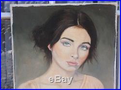 Vintage Portrait Beautiful Lady Woman 2016 Signed Oil Painting On Canvas Board