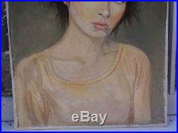 Vintage Portrait Beautiful Lady Woman 2016 Signed Oil Painting On Canvas Board