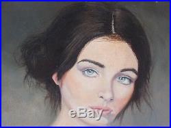 Vintage Portrait Beautiful Lady Woman 2016 Signed Oil Painting On Canvas Board