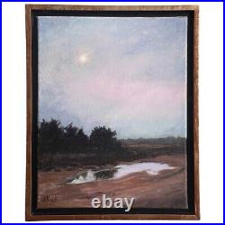 Vintage Post Impressionist Winter Twilight Landscape, Signed (Oil on Canvas)