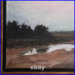 Vintage Post Impressionist Winter Twilight Landscape, Signed (Oil on Canvas)
