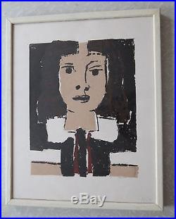 Vintage Post Modern Modernist Art Screenprint Signed Framed Diaz Girl Portrait