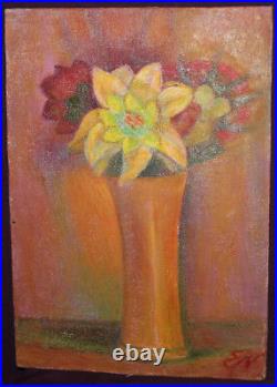 Vintage Post impressionist oil painting still life with flowers signed