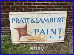 Vintage Pratt & Lambert Paint Painted Steel Sign 58 x 34 Beautiful Thick Metal