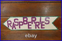 Vintage Primitive RASPBERRIES Hand Painted Double Sided Arrow Advertising Sign