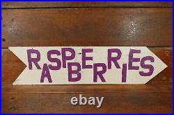 Vintage Primitive RASPBERRIES Hand Painted Double Sided Arrow Advertising Sign