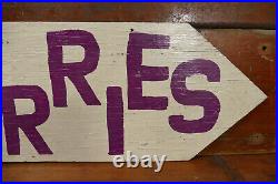 Vintage Primitive RASPBERRIES Hand Painted Double Sided Arrow Advertising Sign