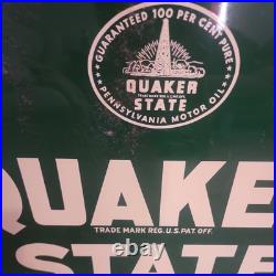 Vintage QUAKER STATE MOTOR OIL Tombstone 2-Sided Painted Sign 26-1/2 x 29 USA