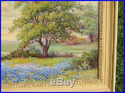 Vintage Quality Old Oil Painting Signed L Spencer Texas Bluebonnets Hill Country
