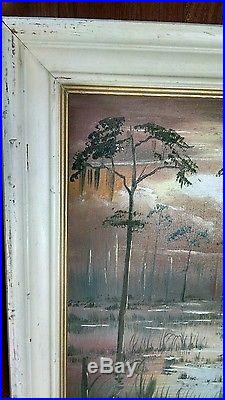 Vintage RL LewisFlorida Highwaymen PaintingSigned16x20 CanvasCypress & Swamp