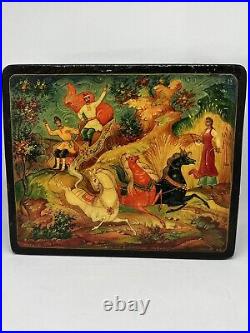 Vintage RUSSIAN Troika Lacquer Box Hand Painted USSR early 1970's signed