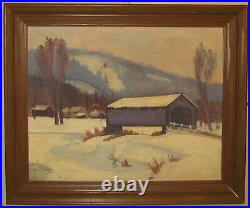 Vintage RUSS WEBSTER Vermont Winter COVERED BRIDGE Painting Emile GRUPPE Student