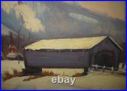 Vintage RUSS WEBSTER Vermont Winter COVERED BRIDGE Painting Emile GRUPPE Student