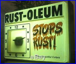 Vintage RUST-OLEUM Advertising Sign Lighted Clock Store Spray Paint Graffiti