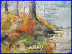 Vintage R Emmett Owen Signed Naive Forest Stream ORIG Oil on Board Painting yqz