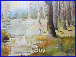 Vintage R Emmett Owen Signed Naive Forest Stream ORIG Oil on Board Painting yqz