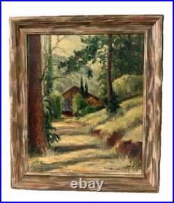 Vintage R. Neubrand Signed Oil Painting Cabin in Forest 1943 Landscape Art