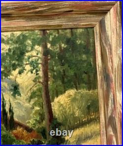 Vintage R. Neubrand Signed Oil Painting Cabin in Forest 1943 Landscape Art