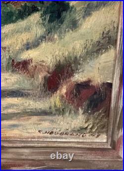 Vintage R. Neubrand Signed Oil Painting Cabin in Forest 1943 Landscape Art